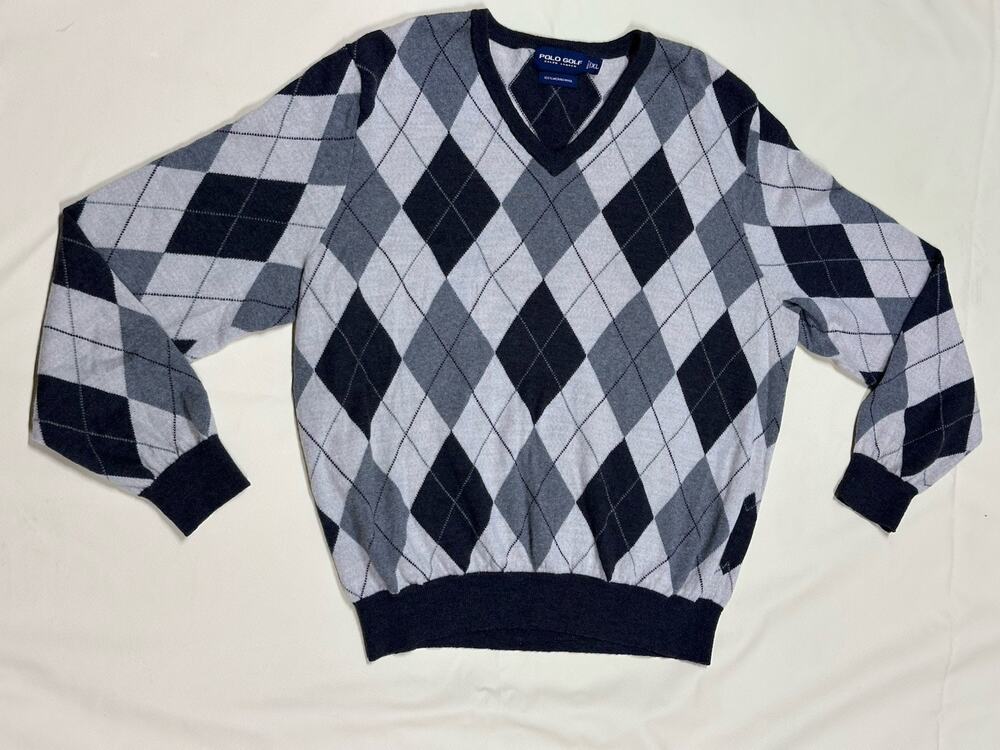 Polo Golf Ralph Lauren Sweater Mens L Multicolor Argyle Pure Merino Preppy